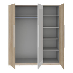 Szafa z lustrem Helen 180 cm do sypialni - biały/dąb sonoma