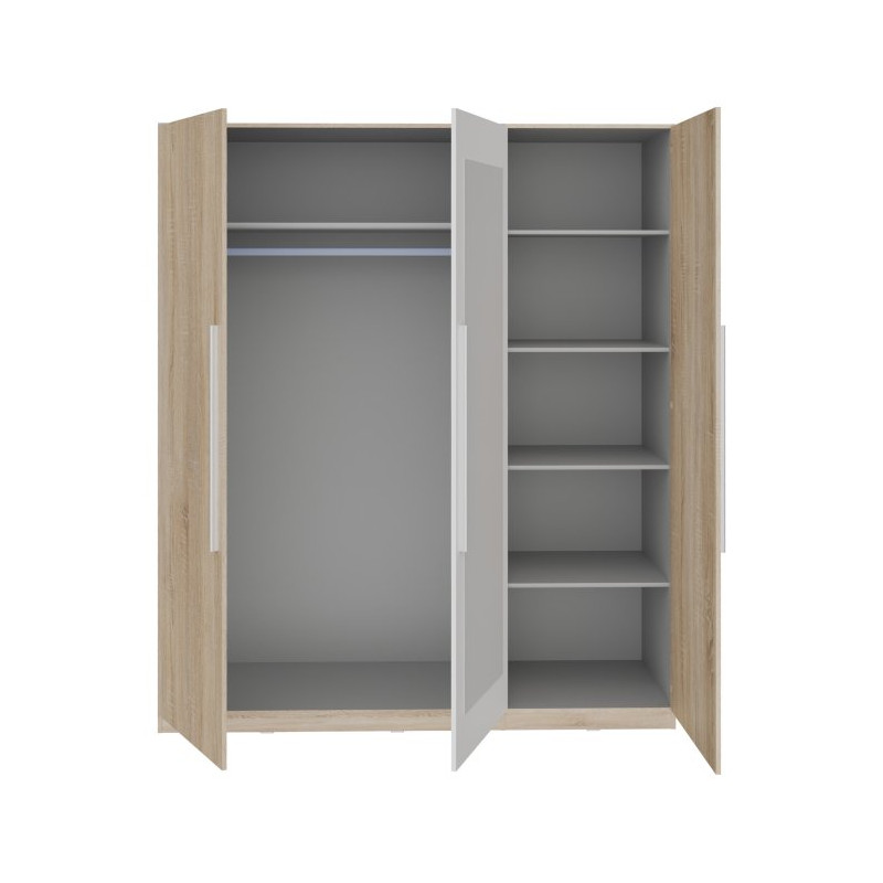 Szafa z lustrem Helen 180 cm do sypialni - biały/dąb sonoma