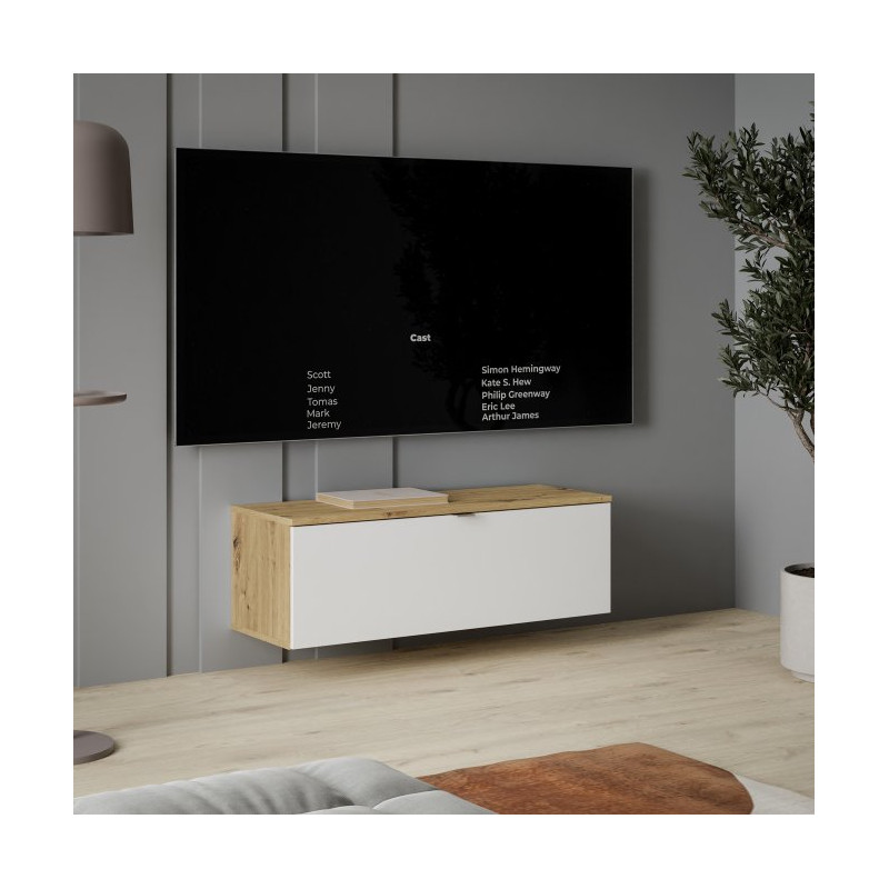 Szafka RTV wisząca 100 cm Libertad | dąb artisan/biały