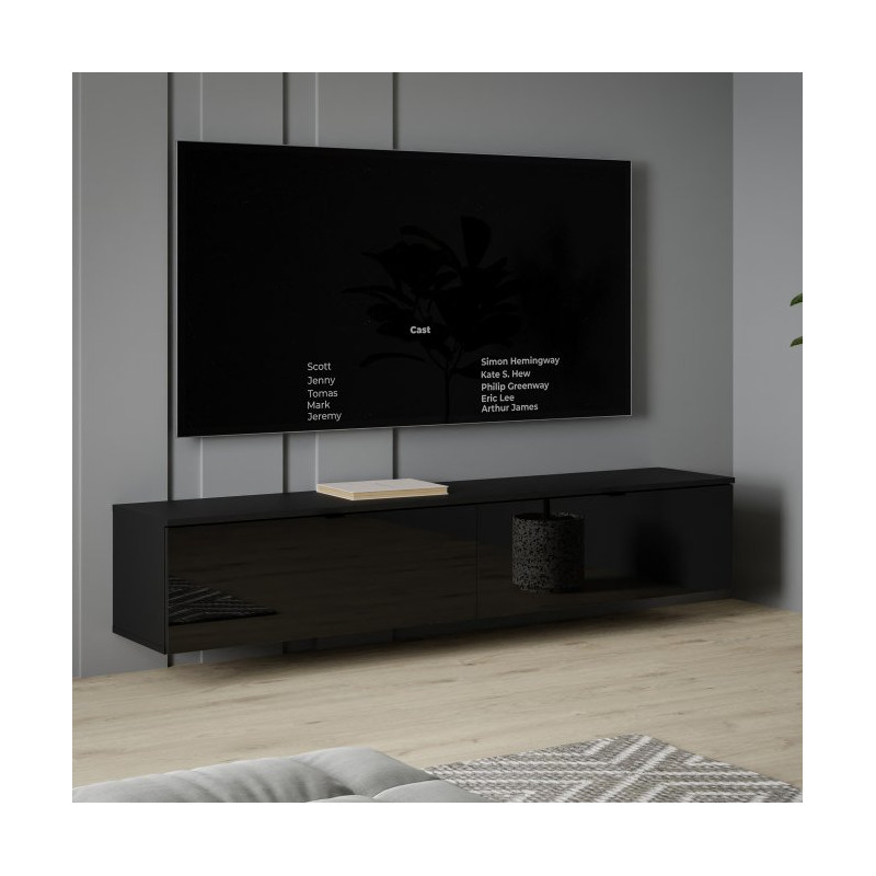 Szafka RTV wisząca 180 cm Libertad | czarny połysk