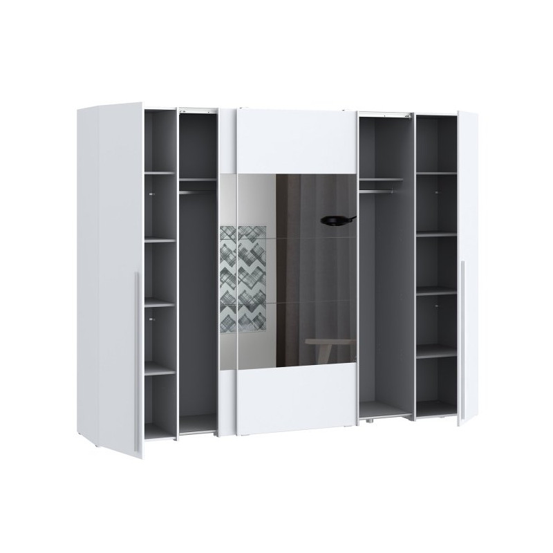 Biała szafa 4-drzwiowa z lustrem 270 cm | kolekcja Narago