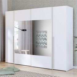 Biała szafa 4-drzwiowa z lustrem 270 cm | kolekcja Narago