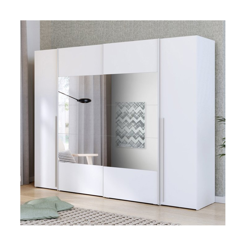 Biała szafa 4-drzwiowa z lustrem 270 cm | kolekcja Narago