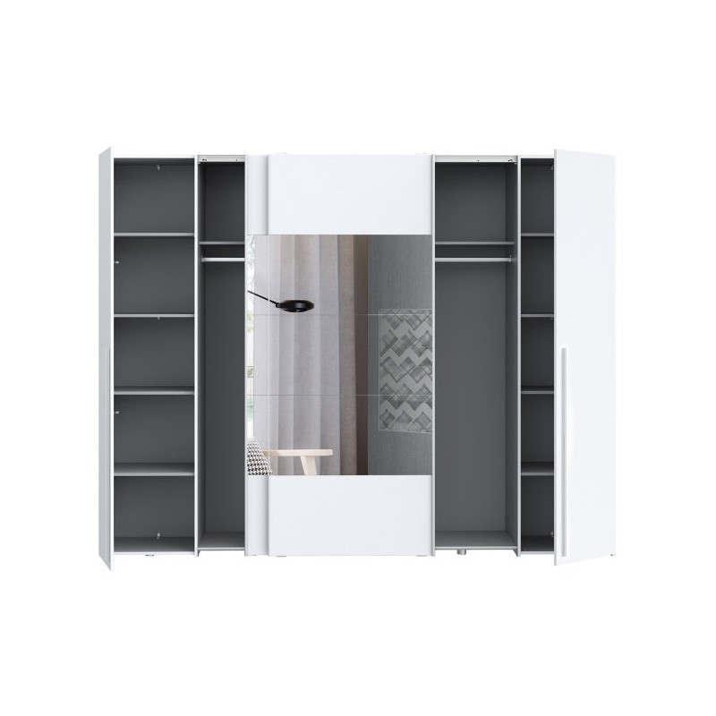 Biała szafa 4-drzwiowa z lustrem 270 cm | kolekcja Narago