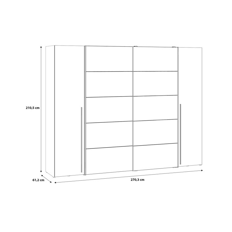 Szafa 4-drzwiowa z lustrem 270 cm | dąb artisan/czarny