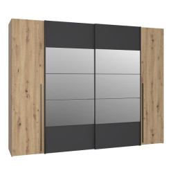 Szafa 4-drzwiowa z lustrem 270 cm | dąb artisan/czarny