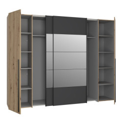 Szafa 4-drzwiowa z lustrem 270 cm | dąb artisan/czarny