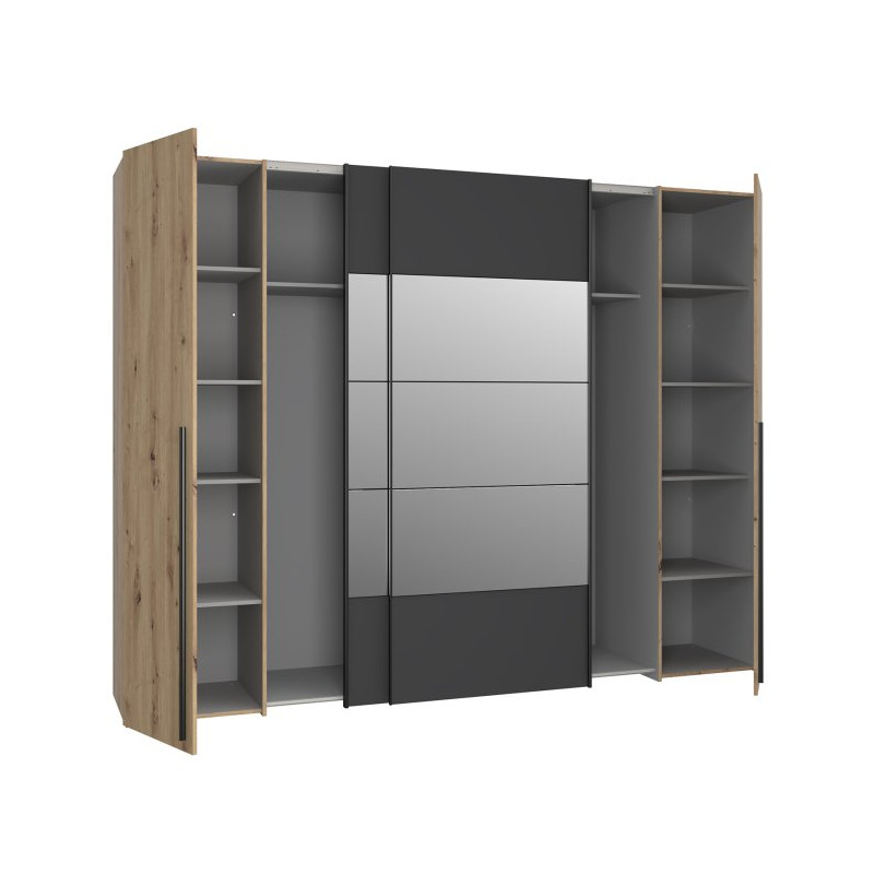 Szafa 4-drzwiowa z lustrem 270 cm | dąb artisan/czarny
