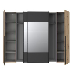 Szafa 4-drzwiowa z lustrem 270 cm | dąb artisan/czarny