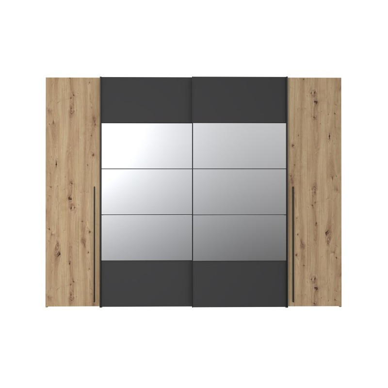 Szafa 4-drzwiowa z lustrem 270 cm | dąb artisan/czarny