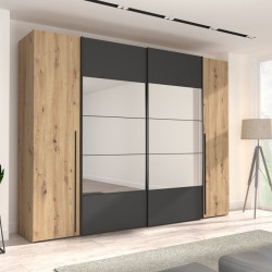 Szafa 4-drzwiowa z lustrem 270 cm | dąb artisan/czarny