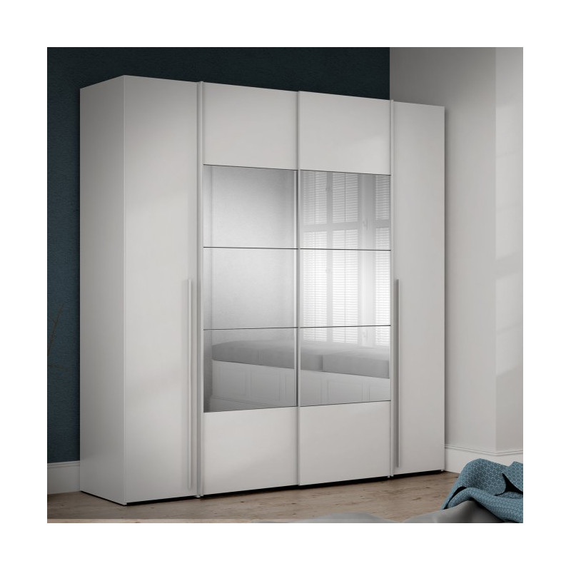 Biała szafa z lustrem Narago 200 cm do sypialni