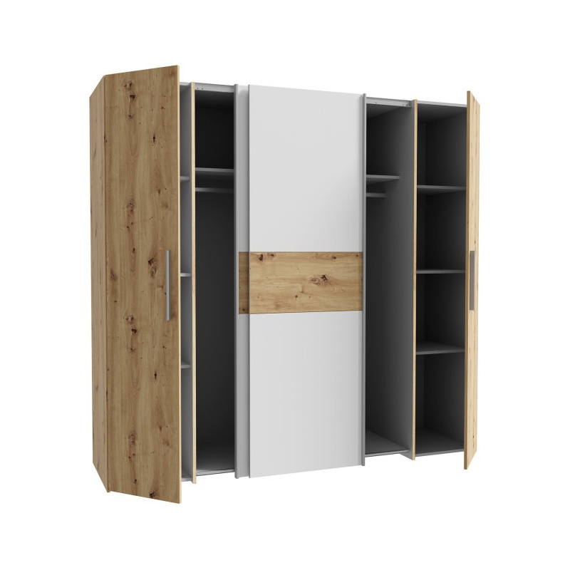 Szafa przesuwna Narago 200 cm do sypialni | dąb artisan/biały