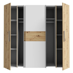 Szafa przesuwna Narago 200 cm do sypialni | dąb artisan/biały