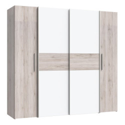 Szafa przesuwna Narago 200 cm do sypialni | dąb piaskowy/biały