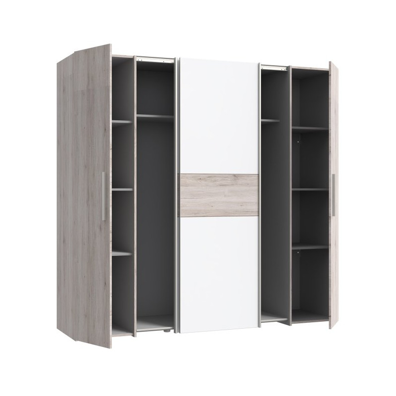 Szafa przesuwna Narago 200 cm do sypialni | dąb piaskowy/biały