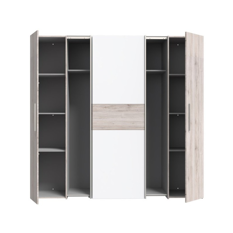 Szafa przesuwna Narago 200 cm do sypialni | dąb piaskowy/biały