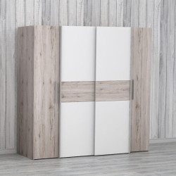 Szafa przesuwna Narago 200 cm do sypialni | dąb piaskowy/biały