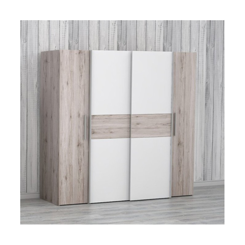Szafa przesuwna Narago 200 cm do sypialni | dąb piaskowy/biały