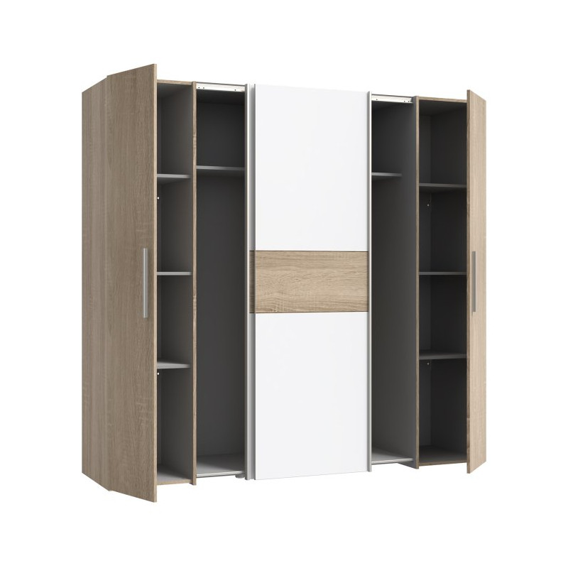 Szafa przesuwna Narago 200 cm do sypialni | dąb sonoma/biały