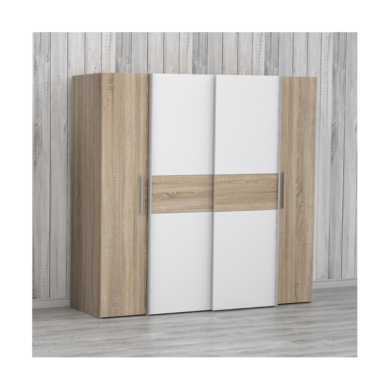 Szafa przesuwna Narago 200 cm do sypialni | dąb sonoma/biały