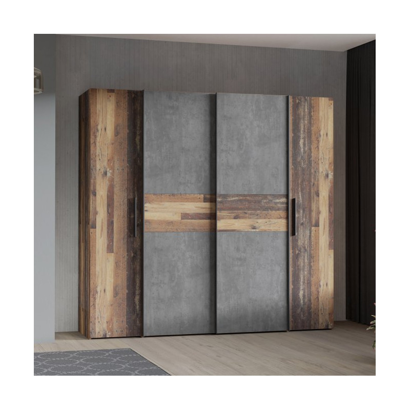 Szafa przesuwna Narago 200 cm do sypialni | old wood vintage/beton