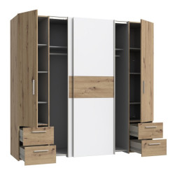 Szafa przesuwna z szufladami Narago 200 cm | dąb artisan/biały