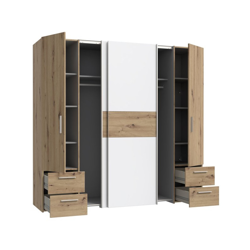 Szafa przesuwna z szufladami Narago 200 cm | dąb artisan/biały