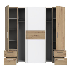 Szafa przesuwna z szufladami Narago 200 cm | dąb artisan/biały