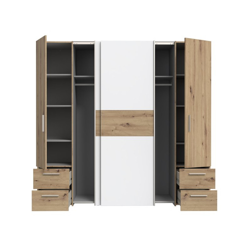 Szafa przesuwna z szufladami Narago 200 cm | dąb artisan/biały