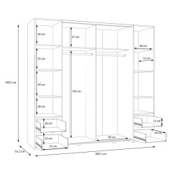 Szafa przesuwna z szufladami Narago 200 cm | dąb artisan/biały