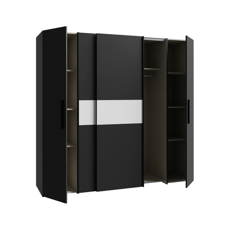 Czarna szafa przesuwna Narago 200 cm do sypialni