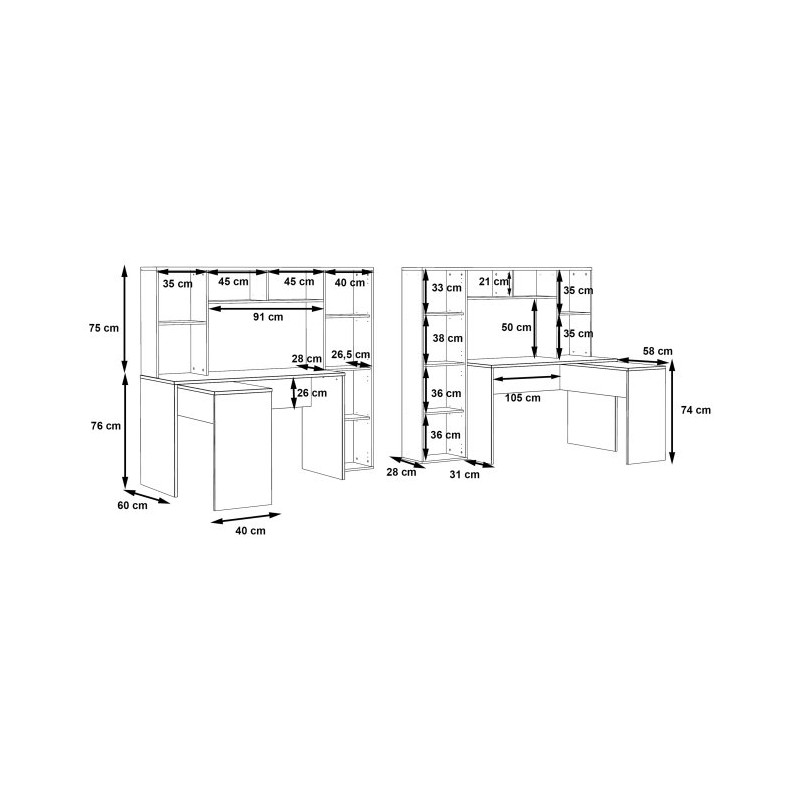 Biurko narożne z regałem NET106 do pracy i nauki