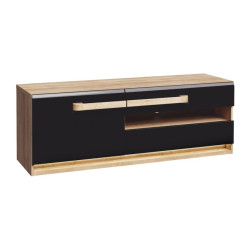 Szafka RTV 140 cm z oświetleniem Attention ATNT231LB dąb riviera/czarny połysk