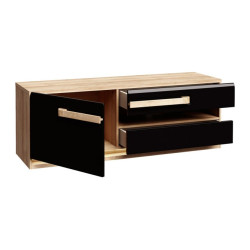 Szafka RTV 140 cm z oświetleniem Attention ATNT231LB dąb riviera/czarny połysk