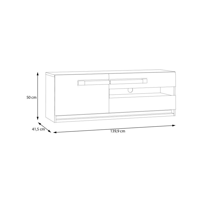 Szafka RTV 140 cm z oświetleniem Attention ATNT231LB dąb riviera/czarny połysk
