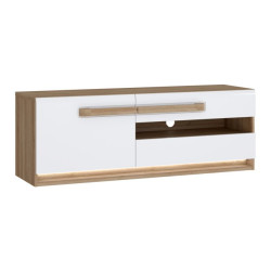 Szafka RTV 140 cm z oświetleniem Attention ATNT231LB dąb riviera/biały połysk