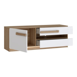 Szafka RTV 140 cm z oświetleniem Attention ATNT231LB dąb riviera/biały połysk