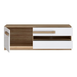 Szafka RTV 140 cm z oświetleniem Attention ATNT231LB dąb riviera/biały połysk