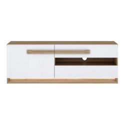 Szafka RTV 140 cm z oświetleniem Attention ATNT231LB dąb riviera/biały połysk