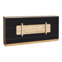 Komoda 190 cm z oświetleniem Attention ATNK231B dąb riviera/czarny połysk