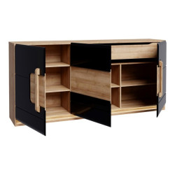 Komoda 190 cm z oświetleniem Attention ATNK231B dąb riviera/czarny połysk