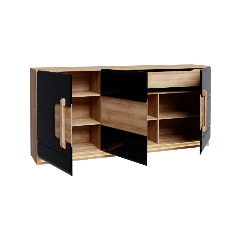 Komoda 190 cm z oświetleniem Attention ATNK231B dąb riviera/czarny połysk