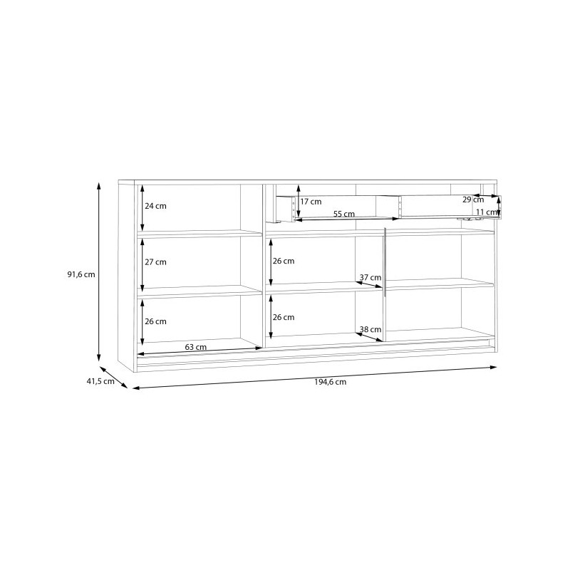 Komoda 190 cm z oświetleniem Attention ATNK231B dąb riviera/czarny połysk