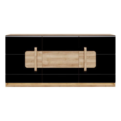 Komoda 190 cm z oświetleniem Attention ATNK231B dąb riviera/czarny połysk