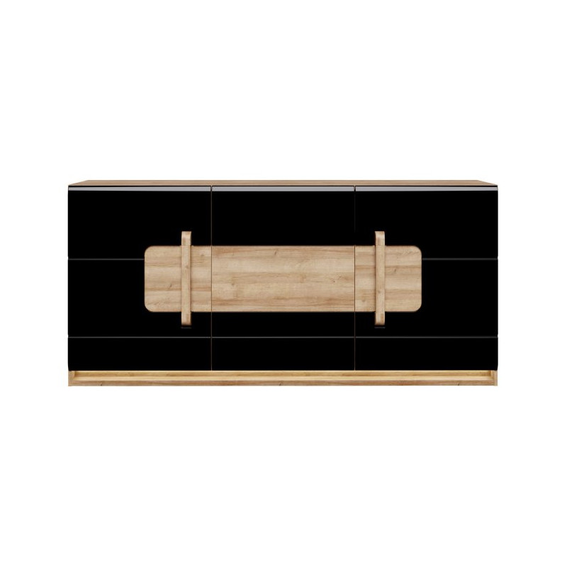 Komoda 190 cm z oświetleniem Attention ATNK231B dąb riviera/czarny połysk