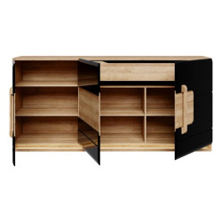 Komoda 190 cm z oświetleniem Attention ATNK231B dąb riviera/czarny połysk