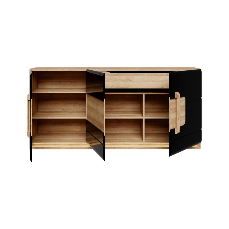 Komoda 190 cm z oświetleniem Attention ATNK231B dąb riviera/czarny połysk