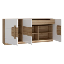 Komoda 190 cm z oświetleniem Attention ATNK231B dąb riviera/biały połysk