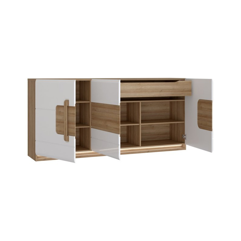 Komoda 190 cm z oświetleniem Attention ATNK231B dąb riviera/biały połysk